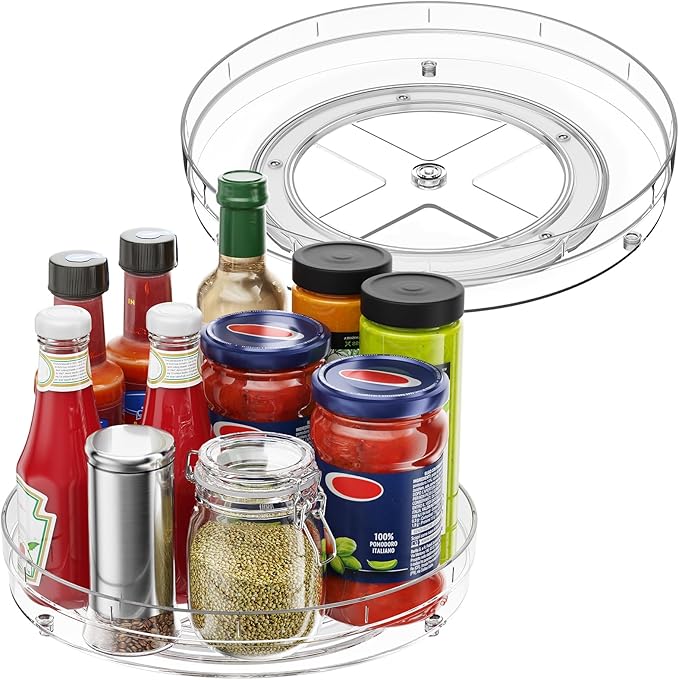 Optish 2 Pack Lazy Susan Organizer, 10.7" Lazy Susan Turntable for Cabinet, Refrigerator Organizer and Storage for Pantry, Closet, Countertop, Non-Skid Fridge Organizers