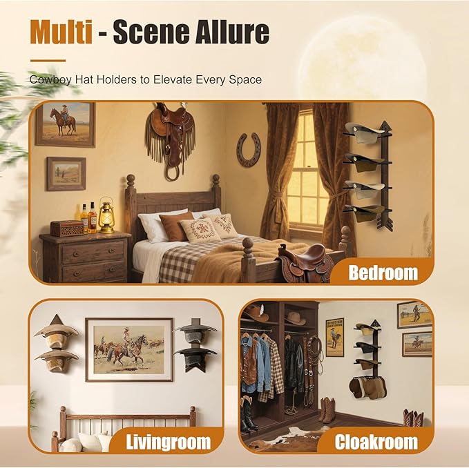 Cowboy Hat Rack -Cowboy hat holder for wall With Heavy- Organize and Display Your Hats with Ease, Wall Mounted Hat Hanger Western Decor for Cowboy Hats- Ideal Western Decor(2pcs)