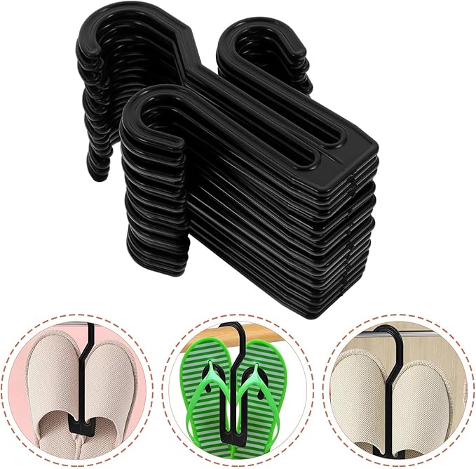 Healifty 30pcs Black Thickened Shoe Hangers Slipper Hooks Household Hanging Shoe Storage Rack for Indoor Slippers and Drying Organizer