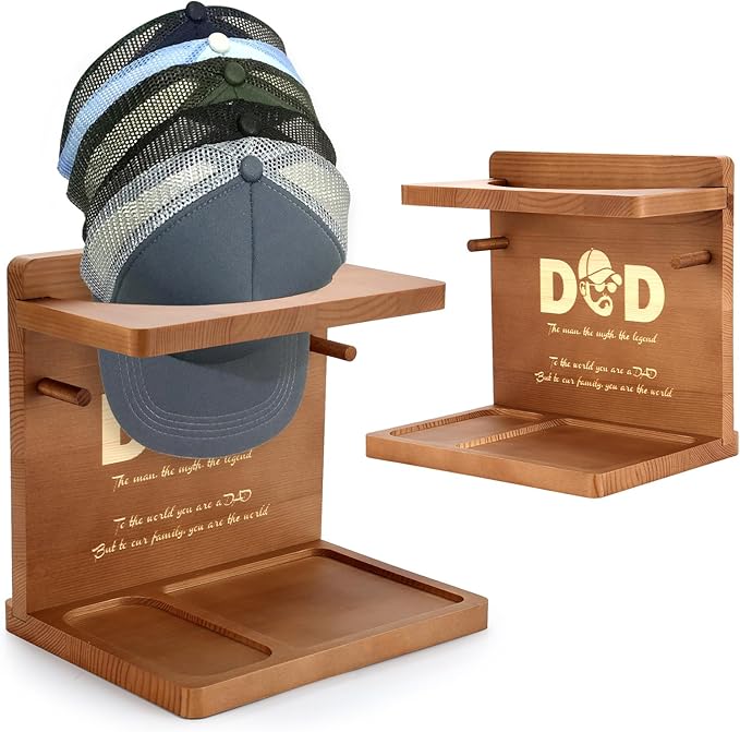 Birthday Gifts Ideas for Dad from Daughter Son,Wooden Hat Holder Display Stand,Hat Rack for Baseball Caps,Best Dad Ever Home Office Organizer Decoration Gifts for Christmas Retirement Fathers Day
