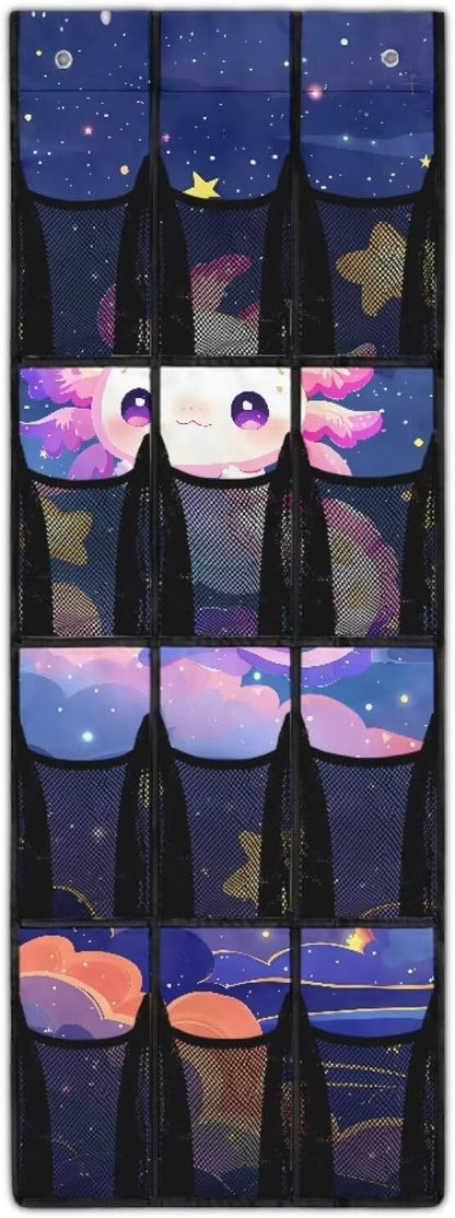 Axolotl 12 Pockets Door Shoe Organizer Hanging Storage Bag Space Saving Nursery Door Organizer for Baby Supplies 4 Shelf Over the Door Shoe Rack for Kids Boys Girls Playroom