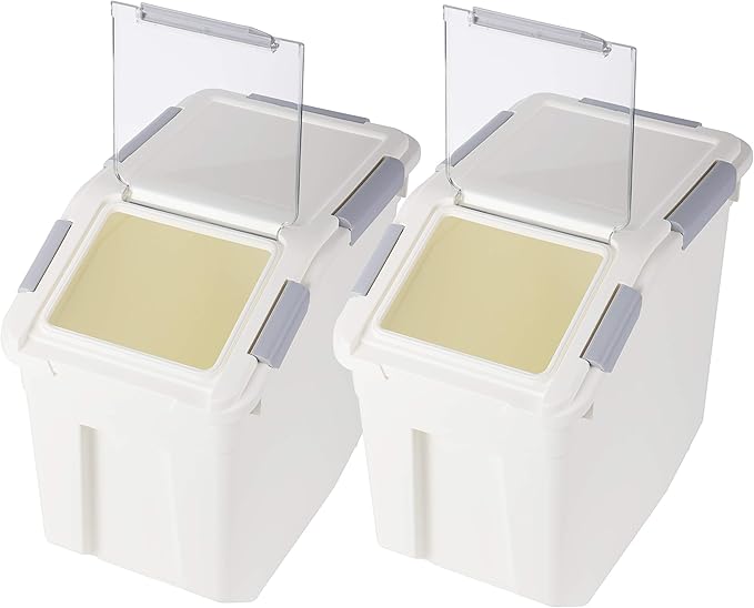 EonTone [2-Pack] 30 lbs Rice Storage Container, 15L Airtight Food Bin with Wheels for Flour, Pet Food