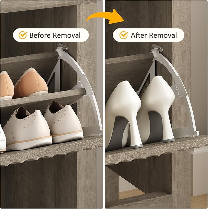 YOMILUVE Shoe Cabinet Storage for Entryway, Fluted Shoe Cabinet with 2 Flip Drawers, Hidden Shoe Rack Tall Freestanding Shoe Organizer with Legs for Hallway, Gray