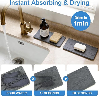 Water Absorbing Diatomite Stone Drying Tray for Sink Kitchen Soap Dish Trays Toothbrush Holder Bathroom Organizer Tray Fast Quick Dry Stone Mat for Kitchen Counter Decor Bathroom Sink Accessories
