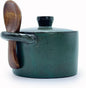 8 oz Ceramic Salt Cellar with Lid & Wooden Spoon,Countertop Salt Container,Sugar Bowl,Spices Jar| Artisan Kitchen Decor(Deep Blue)