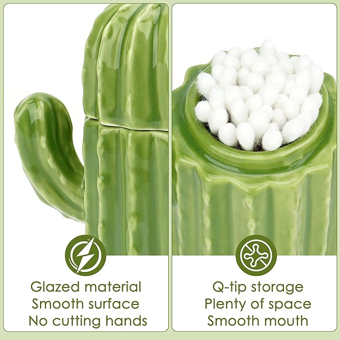 Q-tip Holder, Q-tip Holder Ceramic, Holder Dispenser for Bathroom Canister Storage Organization, for Cotton Ball, Cotton Swab, Floss Picks( (Green)