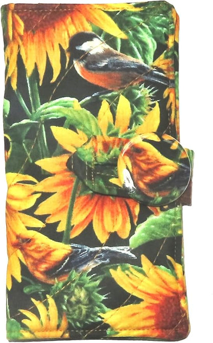 Tea Bag Wallet Includes 4 Tea Bags, Sunflowers & Songbirds, English Tea Time, Quilted Handcrafted, Securely Holds Tea Bags