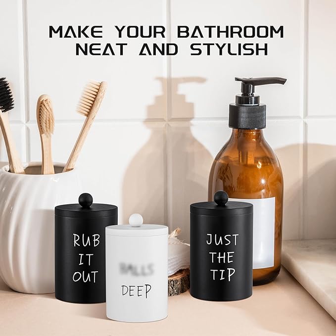 6 Pcs Apothecary Jars with Lids Wooden Cotton Ball Holder Rustic Cotton Swab Holder Wood Bathroom Canisters Farmhouse Dispenser for Bathroom Accessories Storage Organization