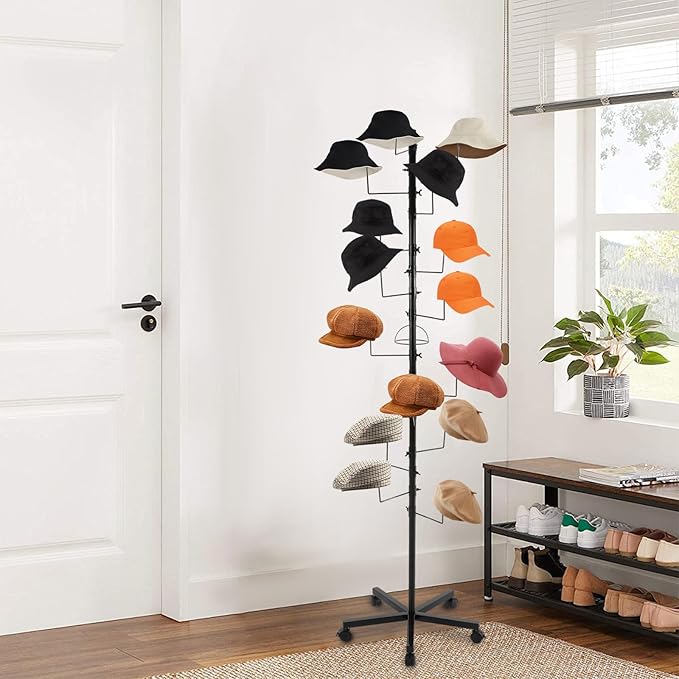 Freestanding Hat Rack - Hat Display Rack - Modern Large Freestanding Hat Rack Stand - Hat Display Stand for Cloakrooms, Entrances, Bedrooms, Clothing Stores, Trade Exhibitions (Black)