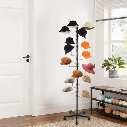 Freestanding Hat Rack - Hat Display Rack - Modern Large Freestanding Hat Rack Stand - Hat Display Stand for Cloakrooms, Entrances, Bedrooms, Clothing Stores, Trade Exhibitions (Black)