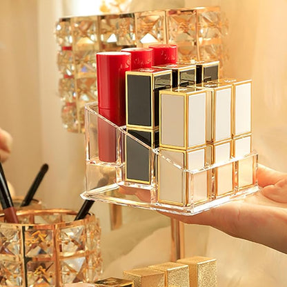 Lipstick Lip Gloss Organizer Small Clear Lipstick Holder 9 Slots Acrylic Case Essential Oil Rollerball Perfume Holder Display Cases for Brushes, Bottles