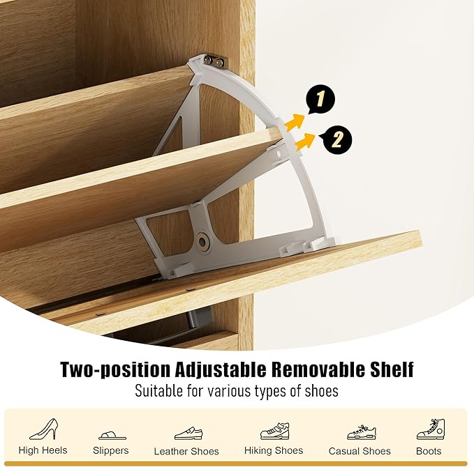 Gadroad Shoe Storage Cabinet with 4 Flip Drawers, Freestanding Shoe Organizer with Wood Legs, Farmhouse Rattan Shoe Rack for Entryway, Living Room, and Bedroom, Natural