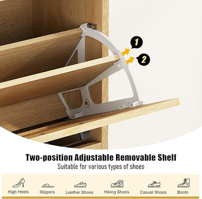 Gadroad Shoe Storage Cabinet with 4 Flip Drawers, Freestanding Shoe Organizer with Wood Legs, Farmhouse Rattan Shoe Rack for Entryway, Living Room, and Bedroom, Natural