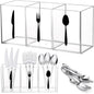 Suzile Acrylic Cutlery Storage Organizer Bin Silverware Caddy Countertop Knife Spoon and Fork Holder Kitchen 3 Section Tableware Storage Box for Cabinet Indoor Home Flatware Dining Room (Clear,M)