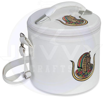 Masonic Daughters of ISIS White Fez Case - DOI Hat/Cape Case in White Imitation Leather Storage Box With Strap For Hanging on Shoulder