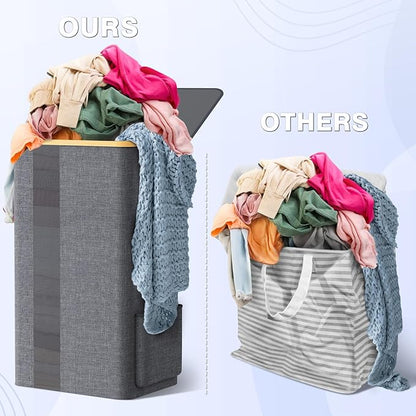 BlissTotes Laundry Basket with Lid, 100L Clothes Laundry Hamper with Handles and Removable Laundry Bag, Breathable Design Hamper with Lid for Bedroom, Bathroom, Dorm, Laundry Room - Light Grey