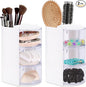 2 Pack Hair Accessories Organizer with Hair Brush Holder, 3-Tier Clear Rotatable Drawer Makeup Sponge Holder, Bathroom Qtip Cotton Swab/Pad/Ball Dispenser Jewelry Box (White)