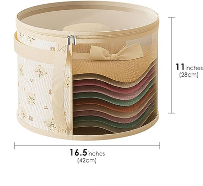 Little Bear Hat Storage Box for Women Men, Travel Hat Box Organizer with Dust Proof Lid, Cowboy Hat Holder with Double Zipper