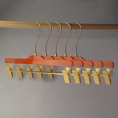 Acrylic Clip-Hangers Red for Pants, Skirts and Shorts with 360 Degree Silver/Golden Hook | Space Saving & Non-Slip | 5 Pack