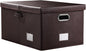 PRANDOM Collapsible Storage Box with Lid [1-Pack] Leather Fabric Foldable Storage Bin Organizer Container Basket Cube with Cover for Home Bedroom Closet Office Nursery Brown (22.8X15.7X11.8)