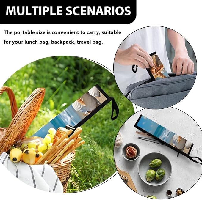 Sandbeach Starfish Print Reusable Travel Tableware Carrying Bag Storage Case Cutlery Flatware Organziers for Straw Spoon Fork Chopsticks Portable Utensil Holder