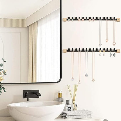 Wall Necklace Holder Hanging Jewelry Organizer 2 Pack Metal Necklace Organizer, Space-saving Jewelry Display for Necklaces & Earrings, Screws Included, Black