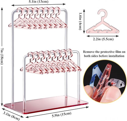 NiHome Acrylic Earring Holder with Unique Double-Tiered Design, Cute Miniature Clothing Hangers with Spacious Storage for 48 Pairs, Mirror-Finish Display for Home Vanity & Retail Showrooms (Rose Gold)