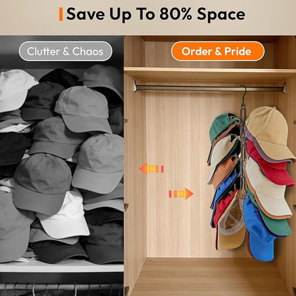 Hat Hangers for Closet, Hat Organizer for Baseball Caps, Stainless Steel Hat Rack with 10 Hooks for Caps Storage and Closet Organization (Black)