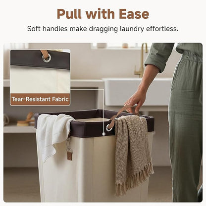 StorageWorks 160L Laundry Basket with Wheels, Large Rolling Hampers for Clothing Organizer, Dirty Clothes Basket for Hotel, Home, Closet, Dorm, Beige