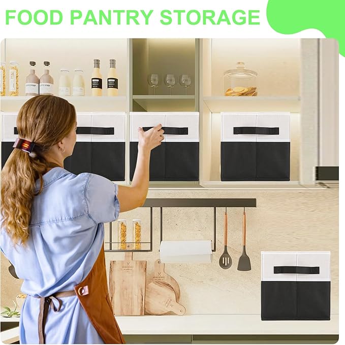 Large Shelf Storage Bins [4 Pack],Decorative Collapsible Storage Basket,Fabric Closet Organizer and Home Storage Cubes with Handles for Organizing Books, Clothes, Toys, Nursery（Black）