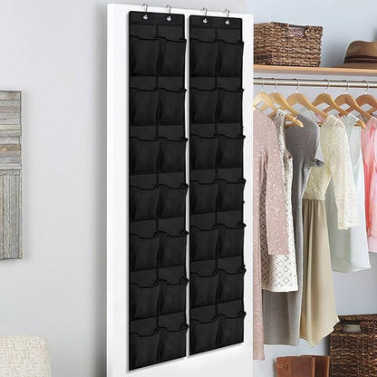 2Pcs Over the Door Shoe Organizer, 14 Mesh Pockets Reinforced Hanging Storage, Space Saving Organizer for Closet Dorm RV Apartment