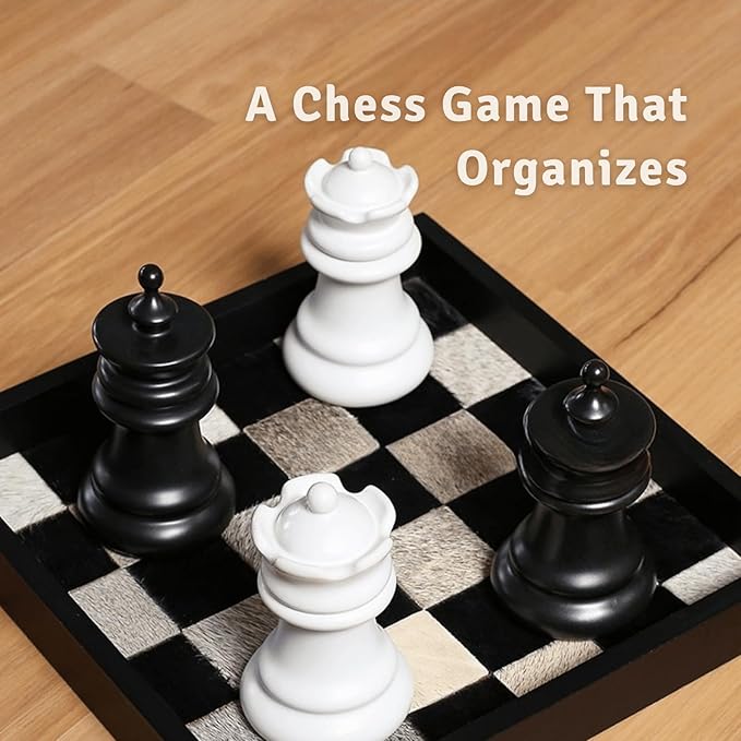 King and Queen Chess Piece Qtip Holder Bathroom Set with Mini Chessboard Base, Novelty Ceramic Storage Containers for Toothpicks, Cotton Swabs, Floss - Elegant Desk Decor, Unique Gift for Chess Lovers