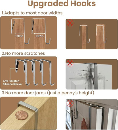 10-Tier Over The Door Organizer with 4 Anti-Scratch Silicone Hooks & 10 Side Pockets, Hanging Shoe Organizer for Closet (20 Pairs), Behind the Door Storage