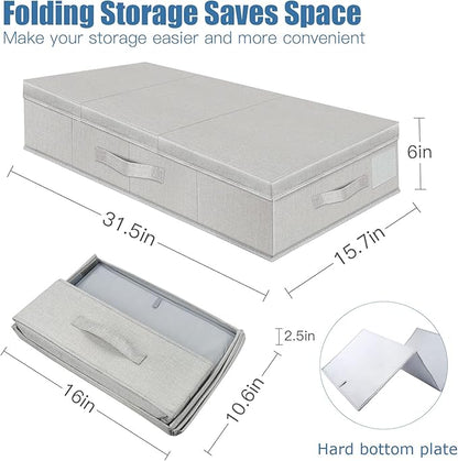 Supowin Underbed Storage Containers Bin with Lids, Large Under Bed Storage Organizer Box with Handle, Foldable Under the Storage Bags for Organizing Clothes, Shoes, Blankets, Pillows