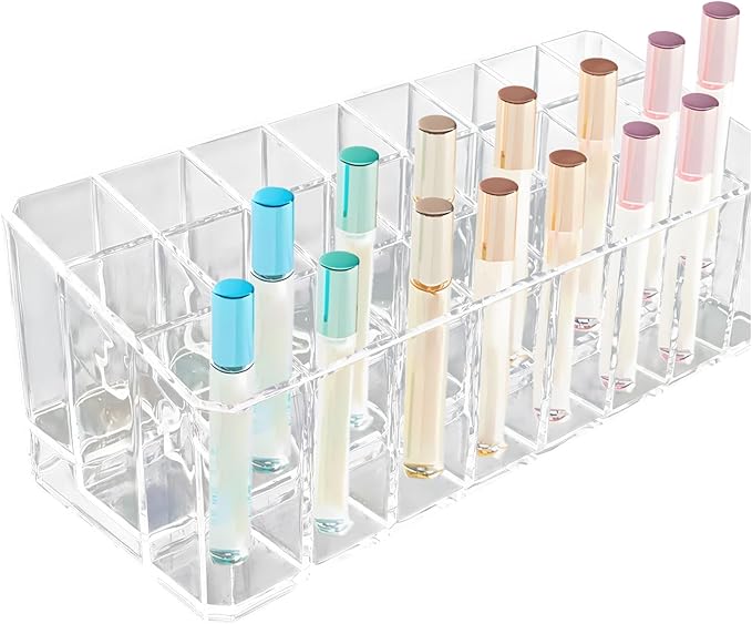 Klmnop Rollerball Perfume Organizer, 24 Space Beauty Scent Holder, Clear Perfume Storage Holder for Makeup Lipgloss Lipstick(Clear)