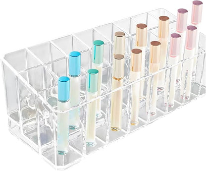 Klmnop Rollerball Perfume Organizer, 24 Space Beauty Scent Holder, Clear Perfume Storage Holder for Makeup Lipgloss Lipstick(Clear)