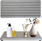 2PCS Fast-Dry Diatomite Sink Tray Set, Ultra Absorbent Soap Holder & Coaster with Non-Slip Feet & Grooved Design, Bathroom Kitchen Countertop Organizer, 8.3x4 Inches (Grey)