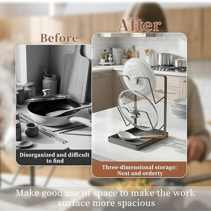 304 Stainless Steel Pot Lid Holder 2-Tier Heavy Duty Pot Lid Multifunctional Kitchen Countertop Kitchen Pot Lid Storage Rack Multifunctional Pots Lids Organizer Rack with Removable Drip Tray