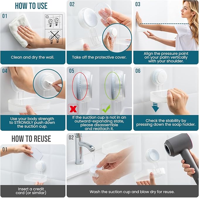TAILI Soap Holder Soap Dish for Shower, Suction Cup Soap Holder for Shower Wall, Bathroom Accessories, Removable Strong Hold Soap Saver, Drill Free, Clear