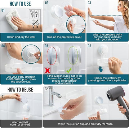 TAILI Soap Holder Soap Dish for Shower, Suction Cup Soap Holder for Shower Wall, Bathroom Accessories, Removable Strong Hold Soap Saver, Drill Free, Clear