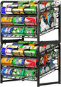 6-Tier Stackable Soda Can Rack Organizer for Pantry, Adjustable Can Dispenser Holds Up to 60 Cans, with 12 Hooks, Can Storage Holder for Various Ounces of Canned Food Soda Drinks, Black, 2 Pack