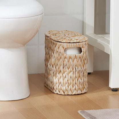 Toilet Paper Storage with Double Lid, Toilet Paper Basket for Storage, Waterproof & Freestanding Tissue Holder for Bathroom, 4 Rolls, Beige
