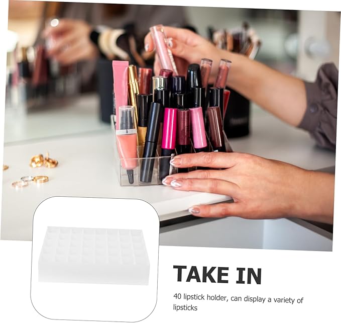 2pcs 40 Lipstick Stand 40 Slots Makeup Holder Lipstick Tubes Display Case Cosmetic Display Cases Storage Canister Lip Gloss Makeup Organizer Cosmetic Storage Boxes Dresser White