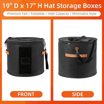 Large Hat Storage Box 19'' Hat Box for Large Hats, Hat Boxes for Women Storage Round Hat Boxes for Men Foldable Storage Box with Lid Felt Stuffed Animal Toy Storage Bin with Lid, Dark Gray