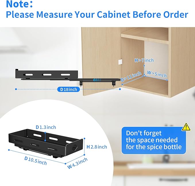 BOIVSHI Pull Out Spice Rack Organizer for Cabinet, Heavy Duty Spice Organizer for Cabinet, Vertical Spice Rack for Kitchen, Cabinet, Pantry, Cupboard (4.2''Wx10.5''Dx2.8''H, Metal Black)