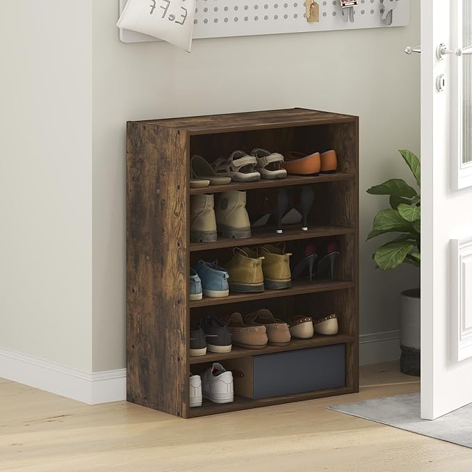 Furinno FANO Shoe Rack, 5-Tier Shoe Organizer, Stackable Shoe Storage, 11.4 x 24.2 x 31.5, for Closet Entryway, Office, Garage, Amber Pine