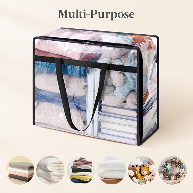 Lifewit 3 Pack Clear Clothes Storage Bags, 40L Plastic Blanket Storage Bag, Vinyl Foldable Moving Bags with Zipper, Closet Organizers and Storage Containers for Bedding, Duvet, Comforter