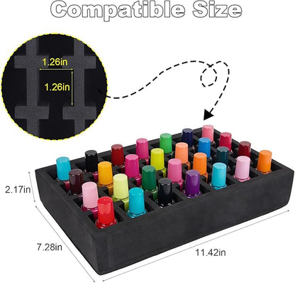 Nail Polish Drawer Organizer, Holder Foam Pad with Slots for Storage 28 Bottles Nail Polish or Essential Oil for Counter Vanity Dresser Desk Drawer, Black