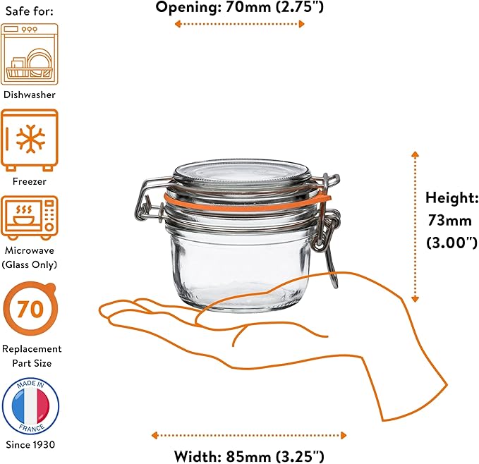 Le Parfait Super Terrine 125mL (4oz) Zero Waste Eco-Friendly Glass Canning Jars, Airtight Rubber Seal & Wire Bail Lid, BPA-Free, Water Bath Safe for Food Storage & Preserving, Made in France, 4PK
