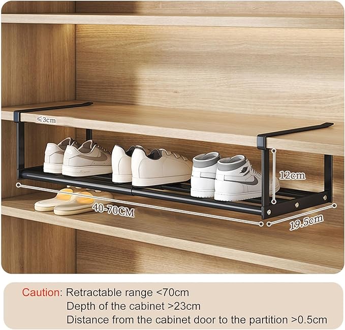 2-Pack Expandable Shoe Rack & Hanging Shoe Organizer, Adjustable Under Shelf Storage for Closet, 16.5"-31.5" Space Saving Rack for Closet Pantry Laundry Room